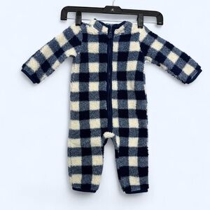 Carter's Baby Bodysuit Sz 9 Months Blue White Plaid Checkered Winter Fleece Zip